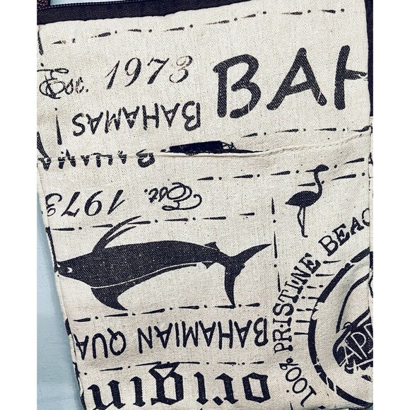 Bahamas Ivory Brown Canvas Crossbody Bag Zip Up W Outside Pocket - Picture 4 of 11